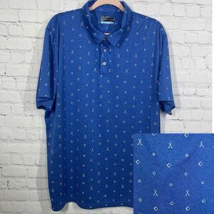 PGA Tour Blue Allover Geometric Print Polo Shirt Men’s 2XL-XXL Casual Golf Top